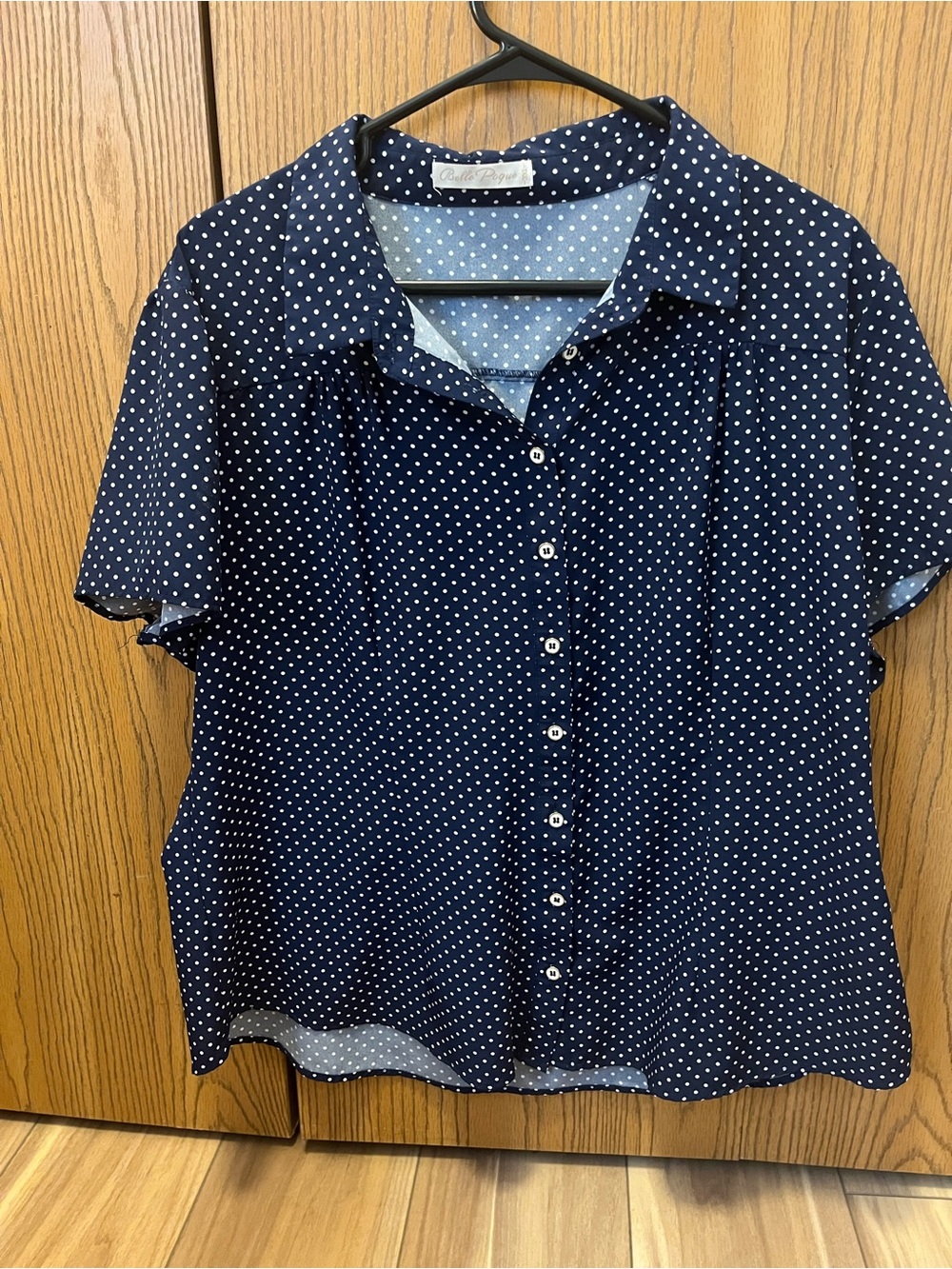 Polka Dot Button-Front Blouse - Navy